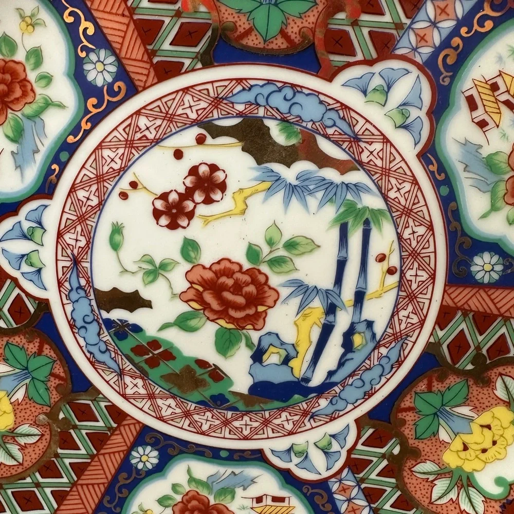 Decorative Imari-Style Porcelain Plate - Red, Blue, Gold Floral Design